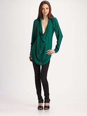green silk top